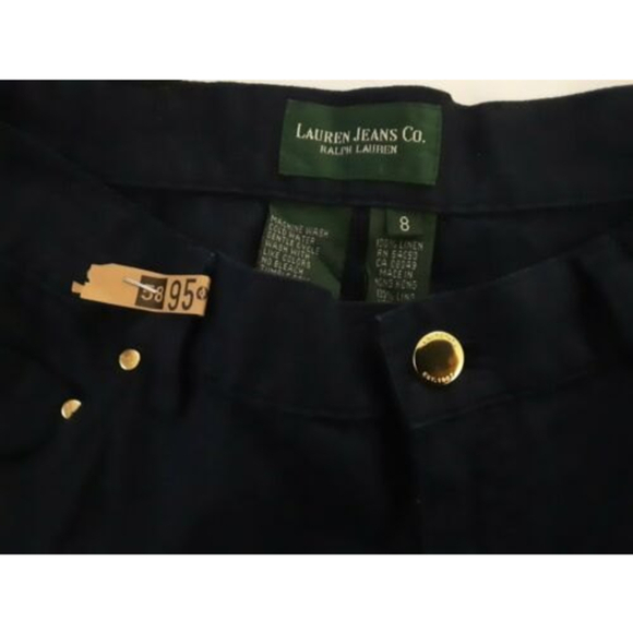 Ralph Lauren Jeans Co Sz 8 Navy Blue Linen Cropped Pants Wide Leg - Picture 3 of 5